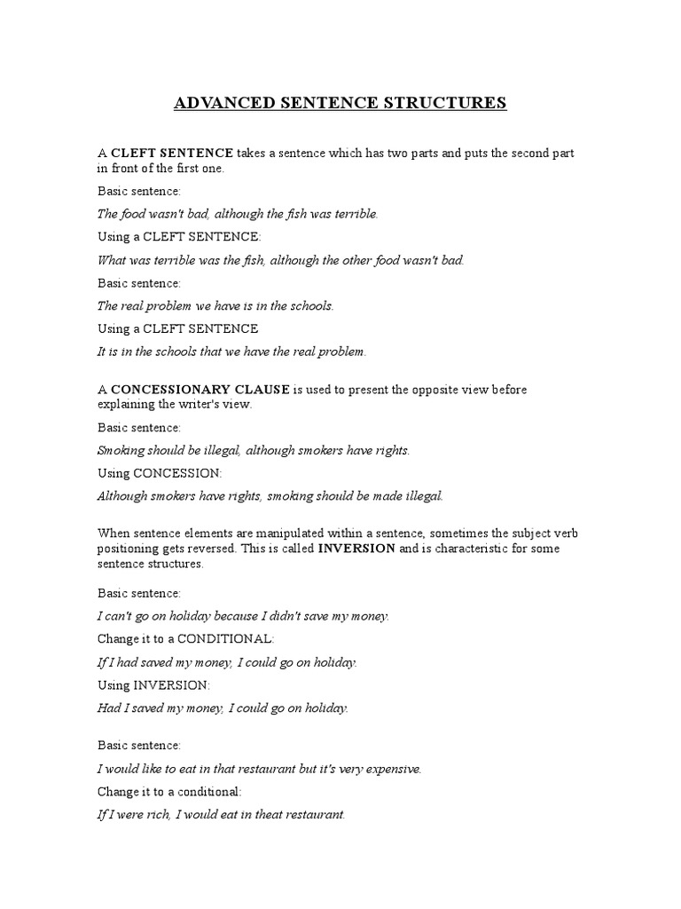 Advanced Sentence Structure Pdf – CNXJD