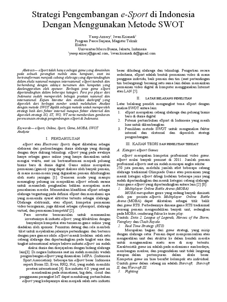 Strategi Pengembangan e Sport Di Indonesia Dengan Menggunakan Metode ...
