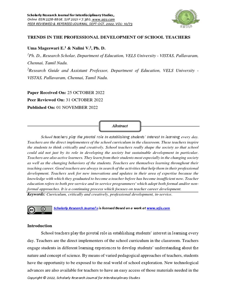 Trends In The Professional Development Of School Teachers Pdf