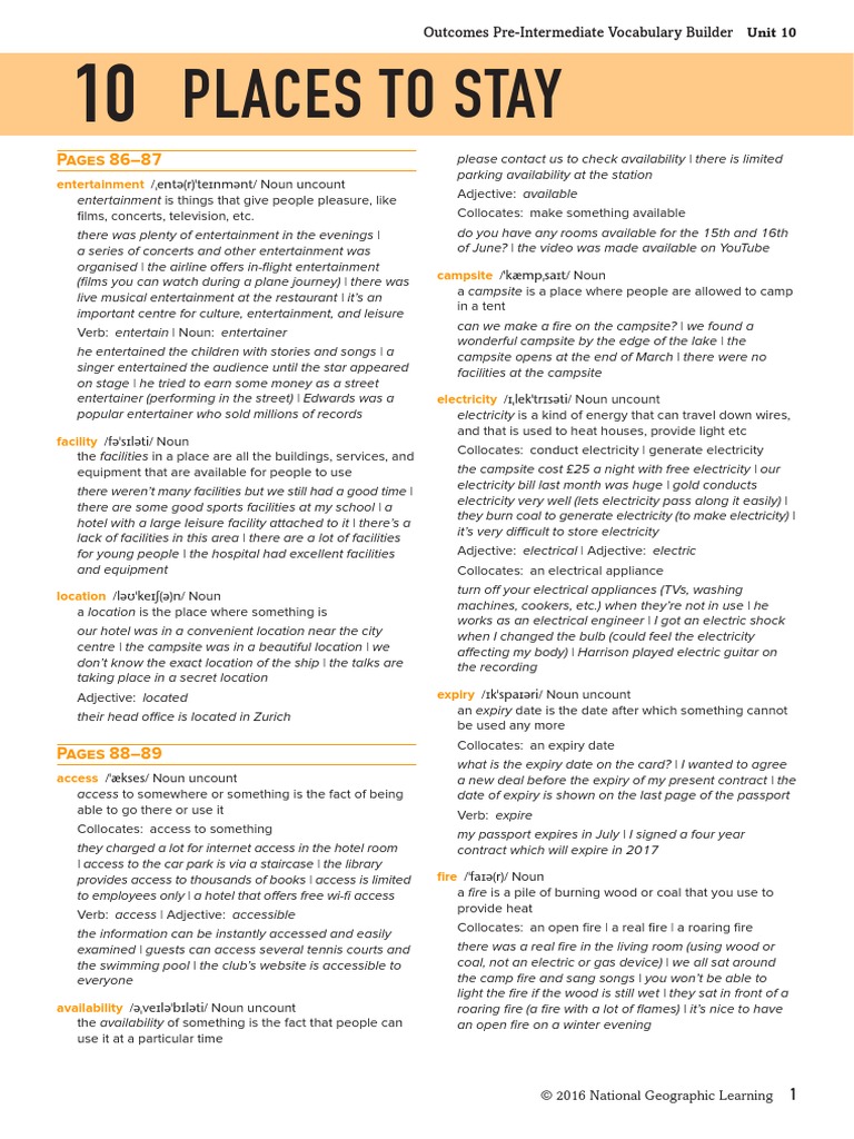 Outcomes Pre-Int VocabBuilder Unit10 | PDF | Adjective | Tourism