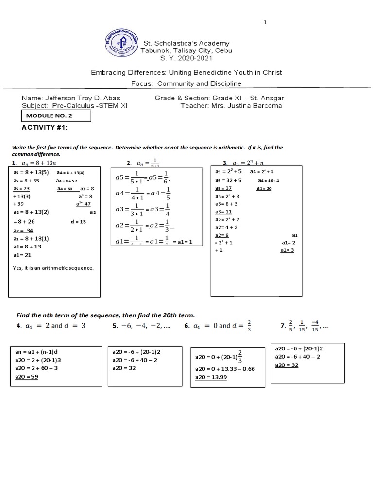 Module 2 Lesson 1 (Activity 1) | PDF | Mathematics | Mathematical Concepts