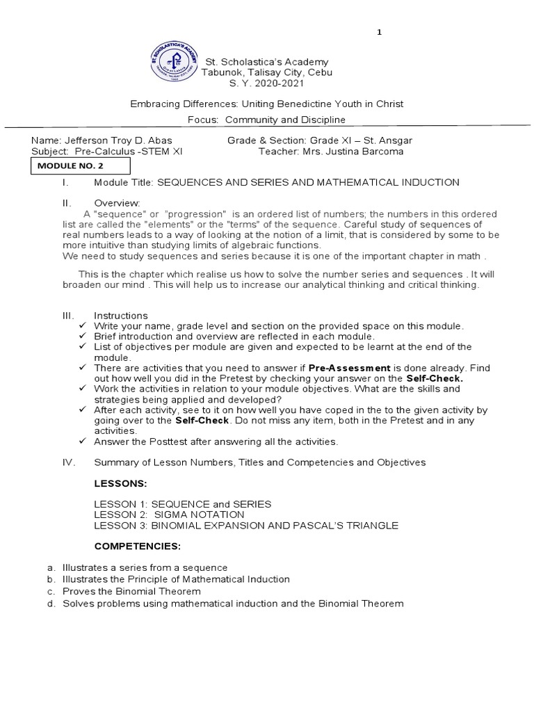 MODULE 2 LESSON 1(Overview to Enrichment) | PDF | Summation | Sequence