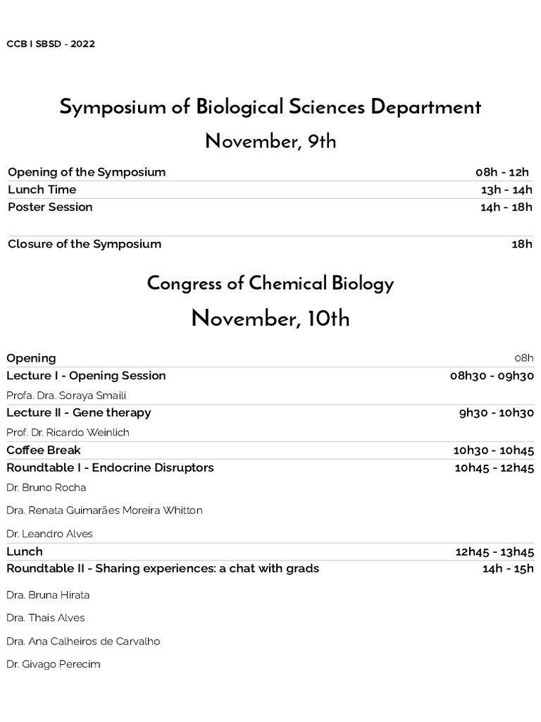 Schedule and program for the 2022 symposium of biological sciences