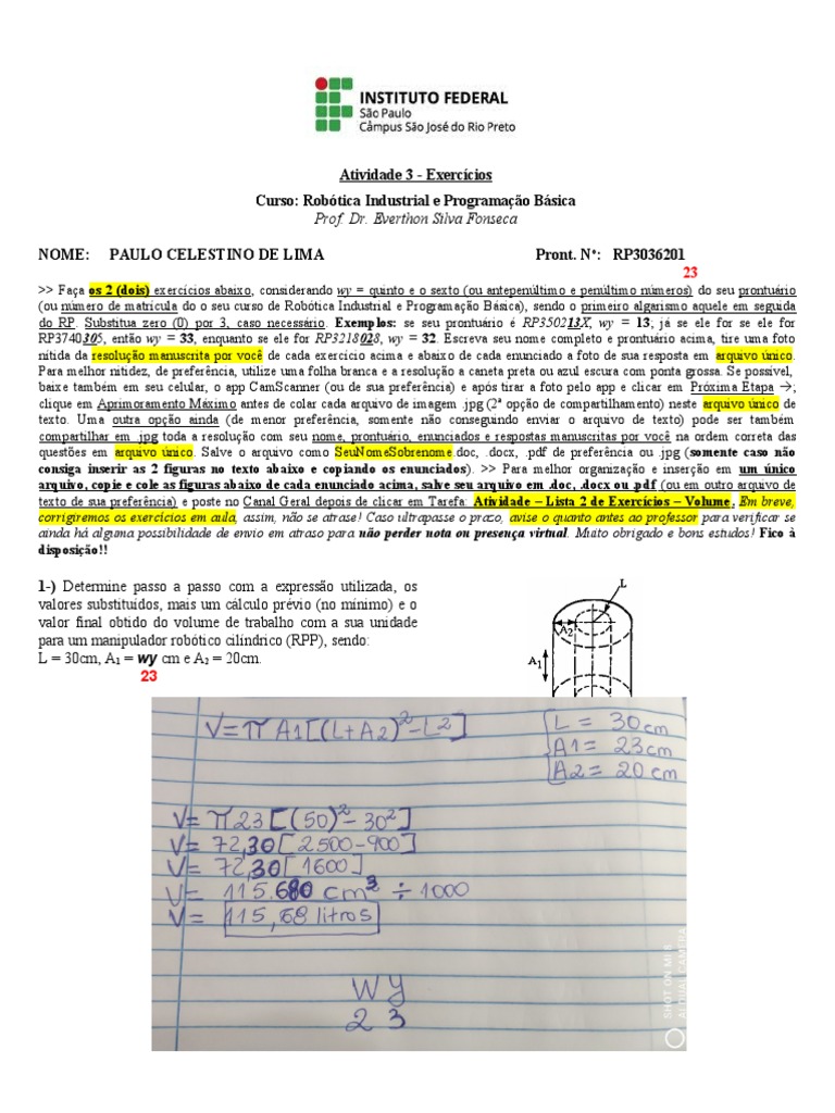 Cálculo de Volume em Robótica | PDF | Informática