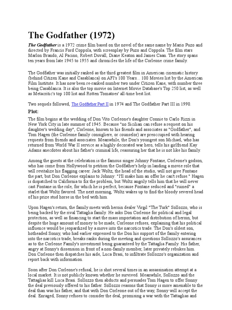 The Godfather Plot PDF | PDF | Gang Activity | Violence