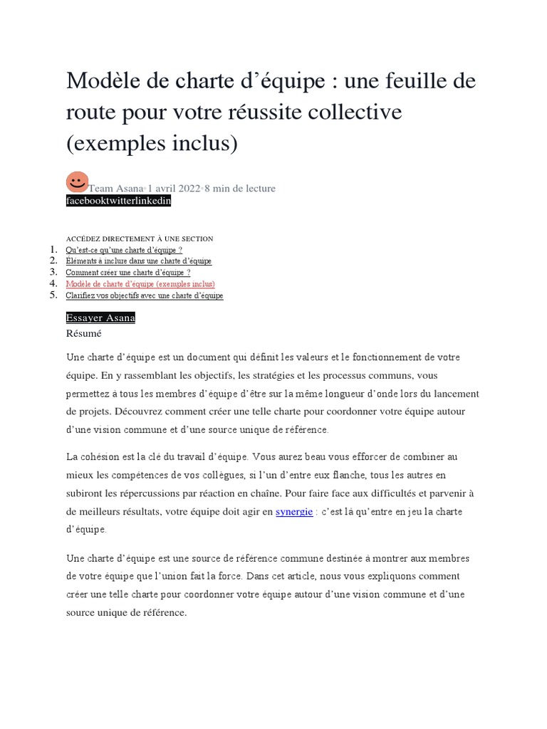 Modèle de charte d'équipe efficace | PDF | Planification | Gestion de ...
