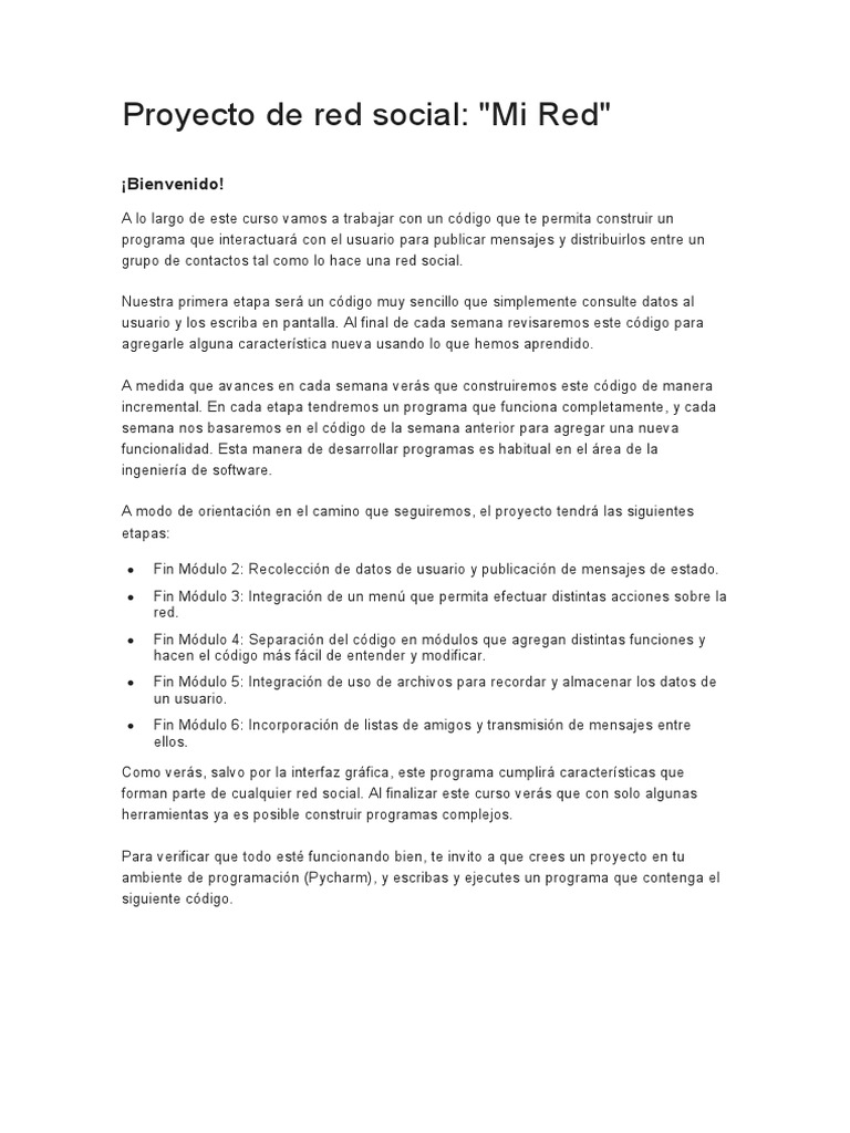 Proyecto "Mi Red": Construcción de Red Social | PDF