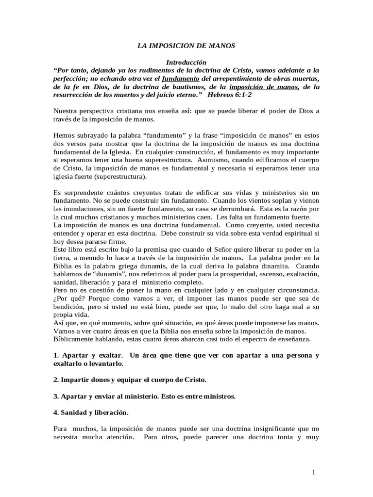 Imposición de Manos COMPLETO | PDF | espíritu Santo | Moisés
