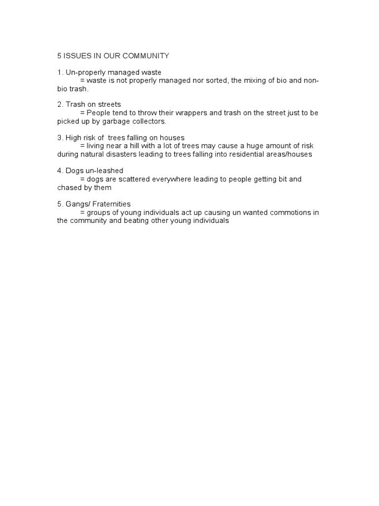 5 Community Problems - EILINGER | PDF | Home & Garden