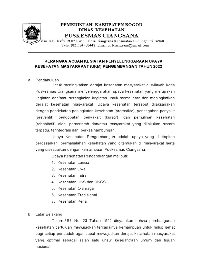 UKM Pengembangan Puskesmas Ciangsana 2022 | PDF | Kesehatan Holistik