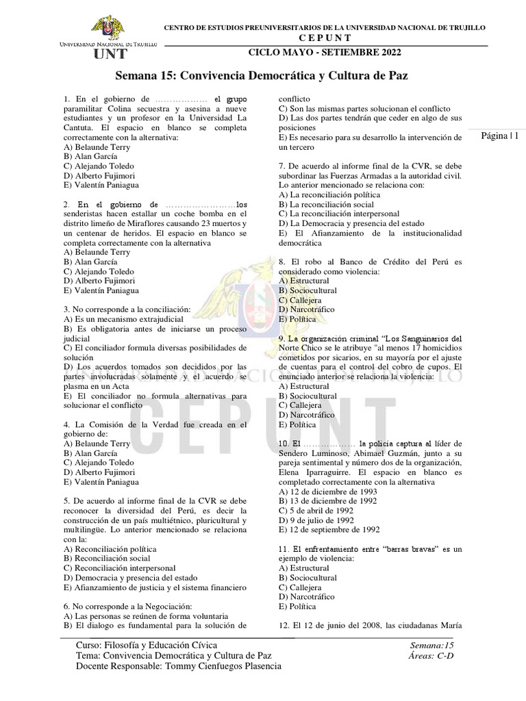 Convivencia Democrática y Cultura de Paz | PDF | Ciencias sociales ...
