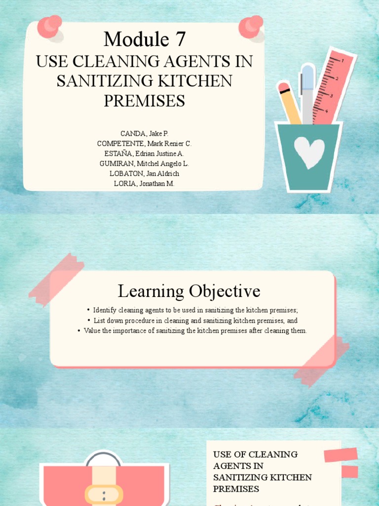 Module 7 Use Cleaning Agents in Sanitizing Kitchen Premises PDF Chemical Substances Chemistry