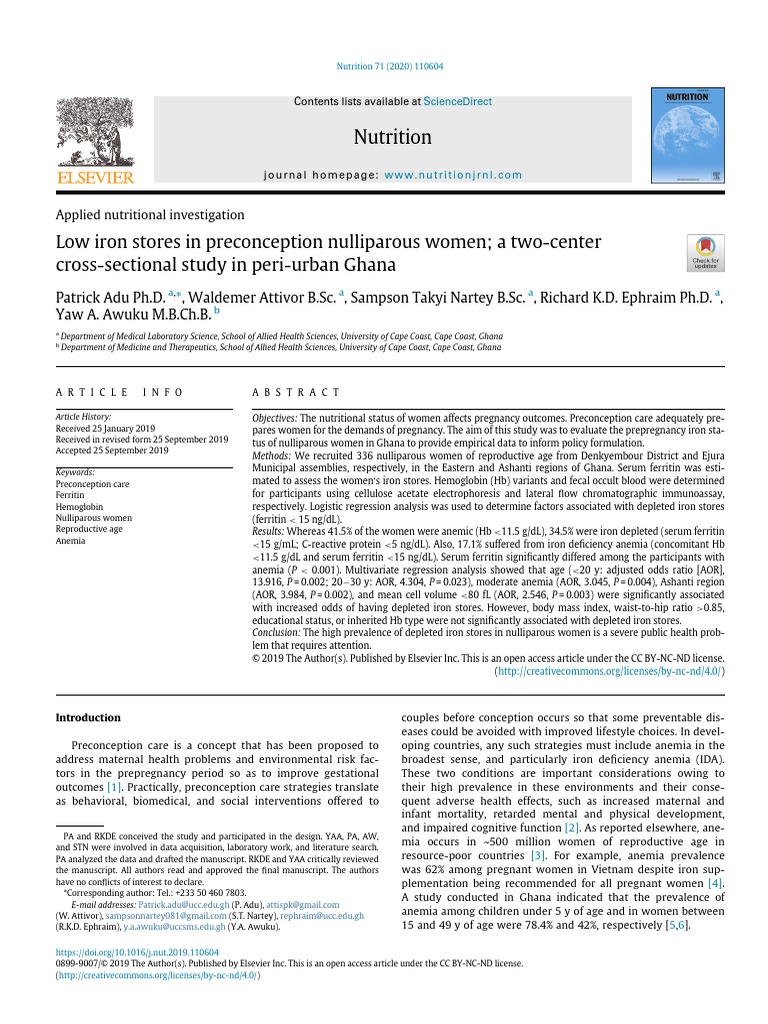 Low Iron Stores in Preconception Nulliparous Women A Two Center 2020