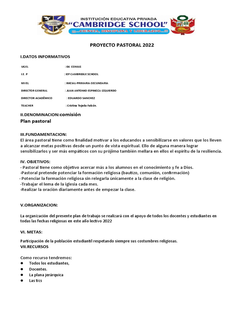 Proyecto Plan Pastoral 2021 | PDF | Estudios de idiomas extranjeros