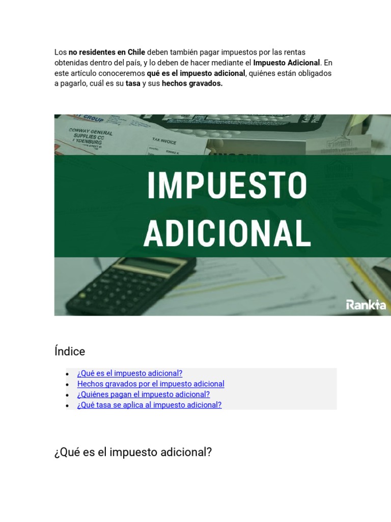 Impuesto Adicional en Chile: Guía Completa | PDF | Impuestos | Impuesto ...