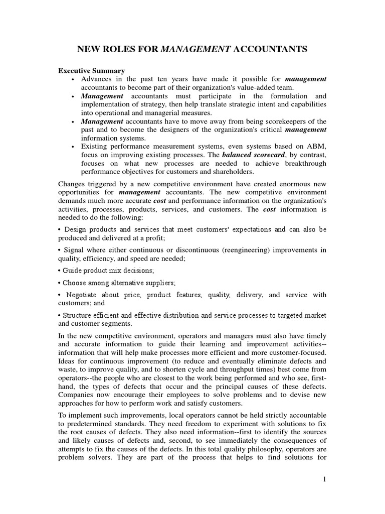 Evolving Roles of Management Accountants | PDF | Management Accounting ...