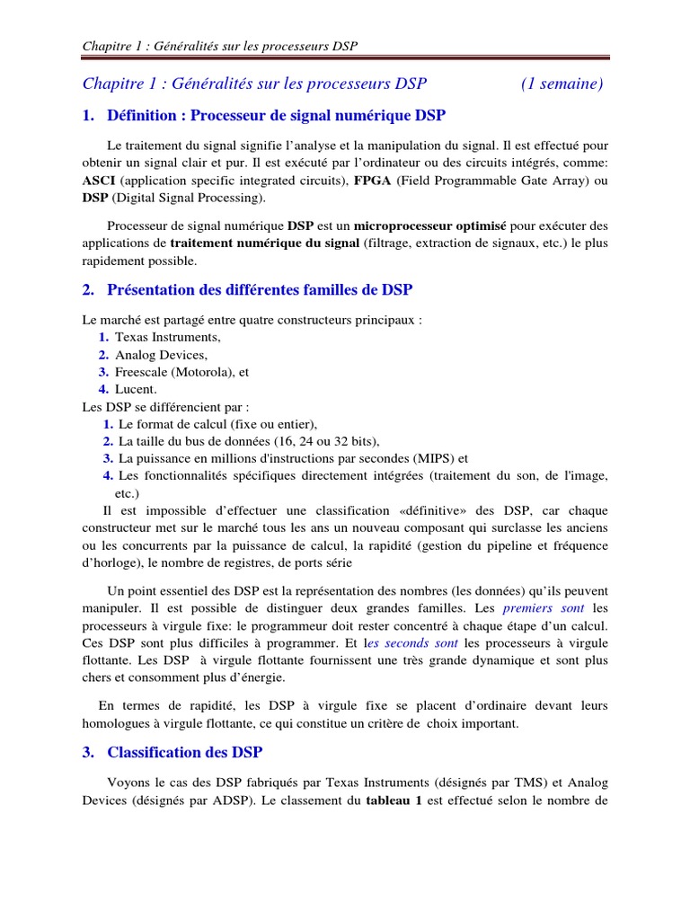 Introduction aux processeurs DSP | PDF | Processeur de signal numérique ...