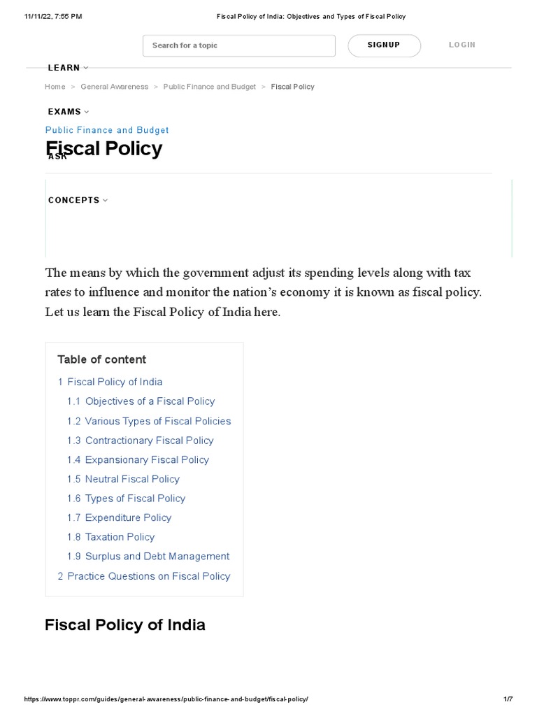 Indian Fiscal Policy: Objectives & Types | PDF | Fiscal Policy ...