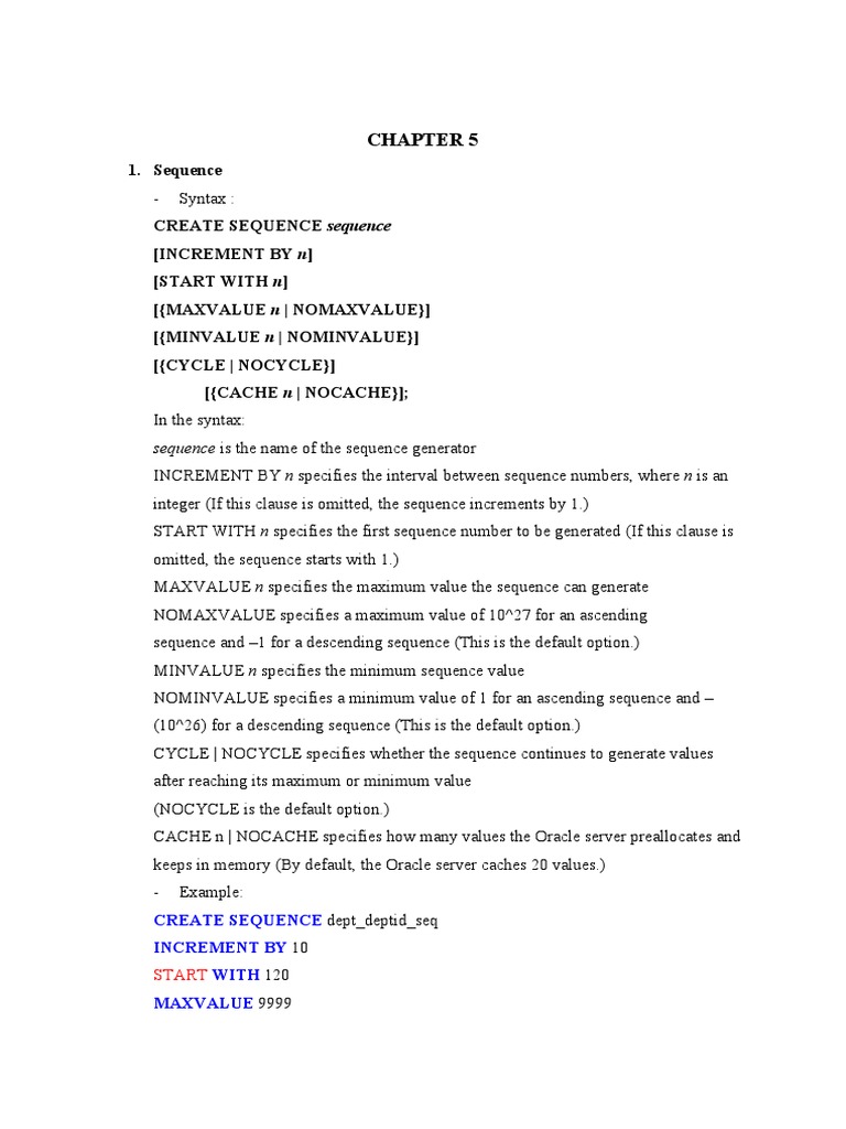 CHAPTER 5 Sequence Index Synonyms PDF Database Index