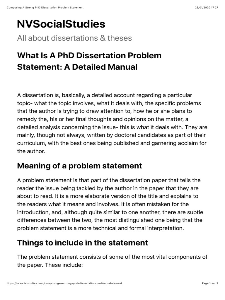 Composing A Strong PHD Dissertation Problem Statement | PDF | Thesis ...