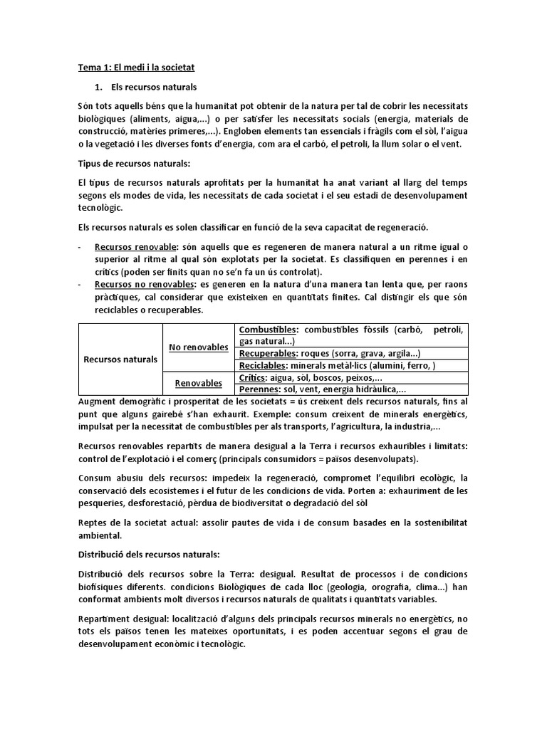 Tema 1 El Medi I La Societat | PDF