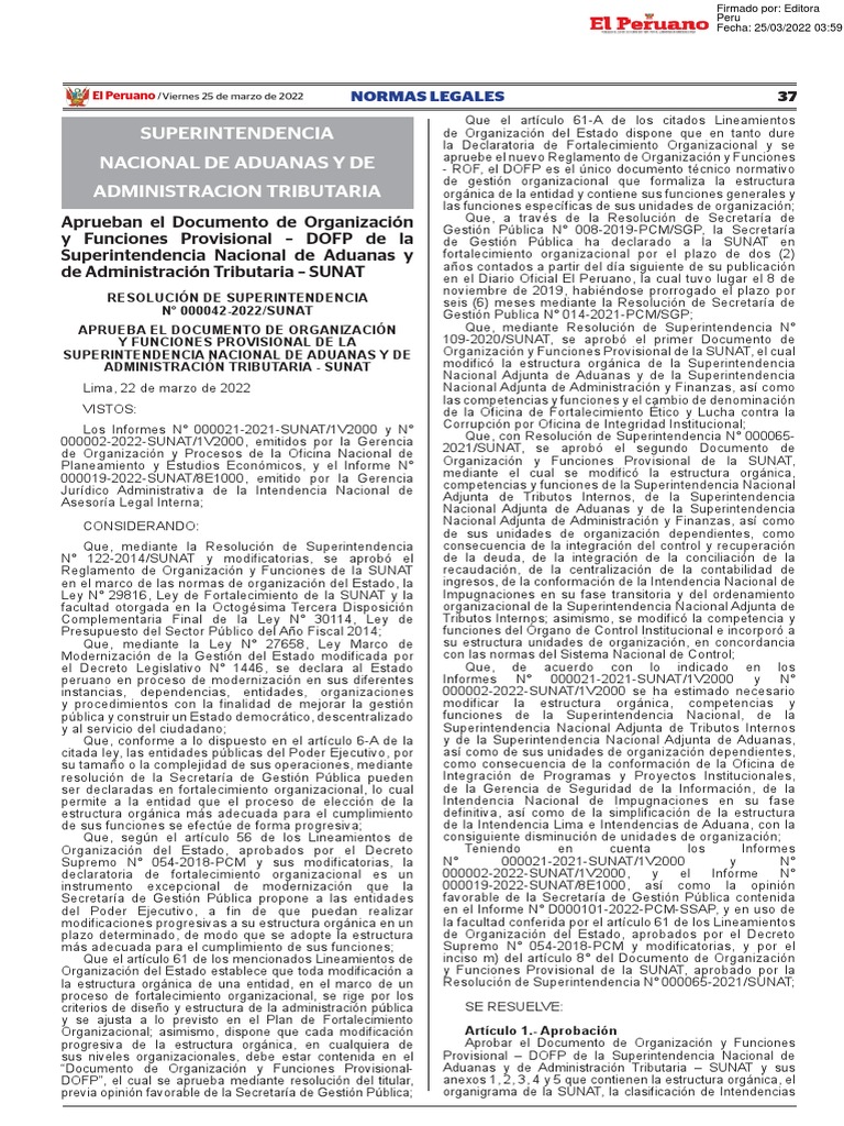 RS 42-2022-Sunat PDF | PDF | Administración Pública | Estado (política)