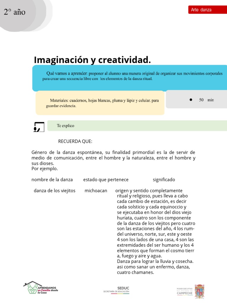 Ficha 1 2 3 4 Segundo Año Arte Danza | PDF | Bailes | Teatro