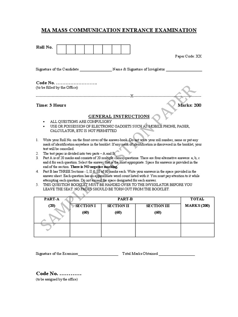 Ajkmcrc Sample Papers Ma Mass Communication PDF Communication