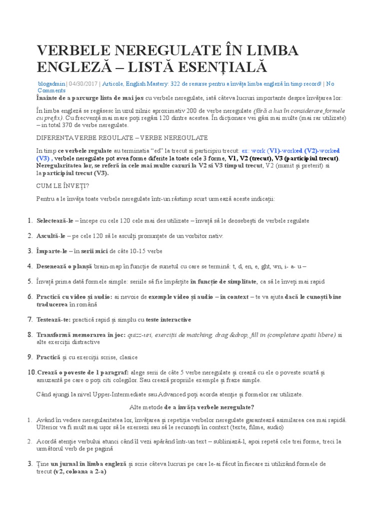 Verbele Neregulate | PDF