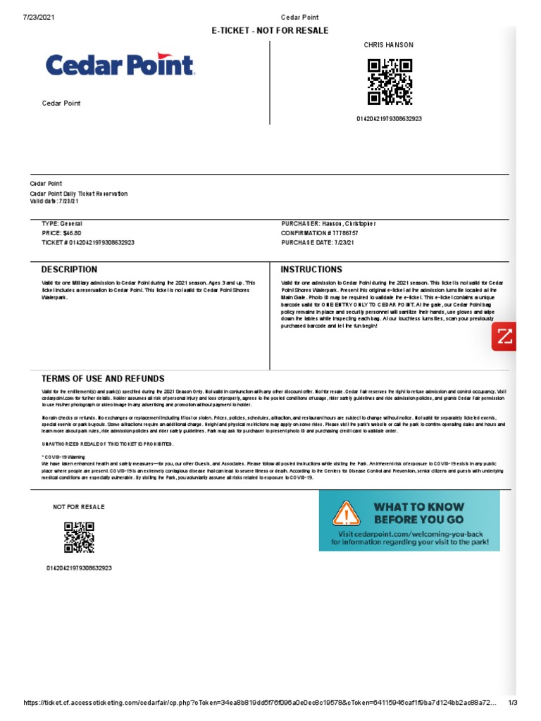 Cedar Point | PDF | Ticket (Admission) | Risk