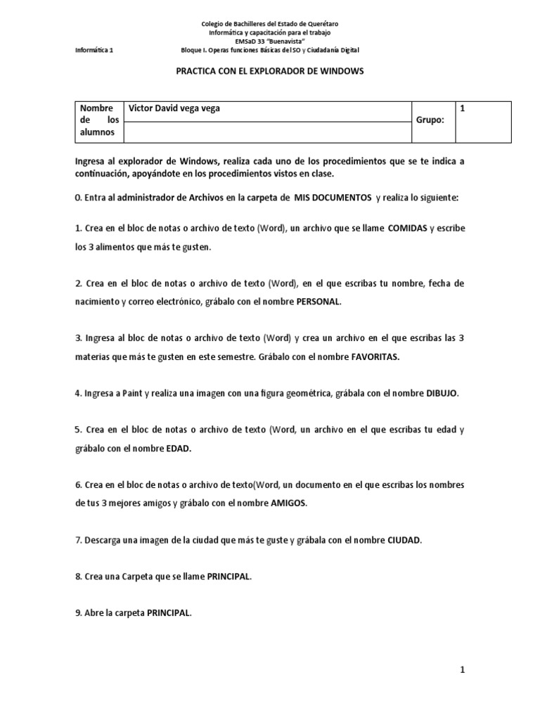 Práctica de Gestión de Archivos Windows | PDF | Archivo de computadora ...