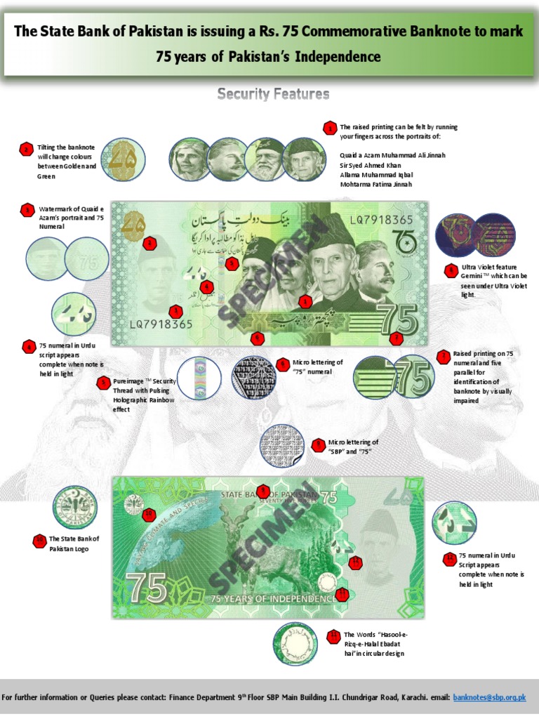75 Rupees Commemorative Note Features | PDF | Muhammad Ali Jinnah ...