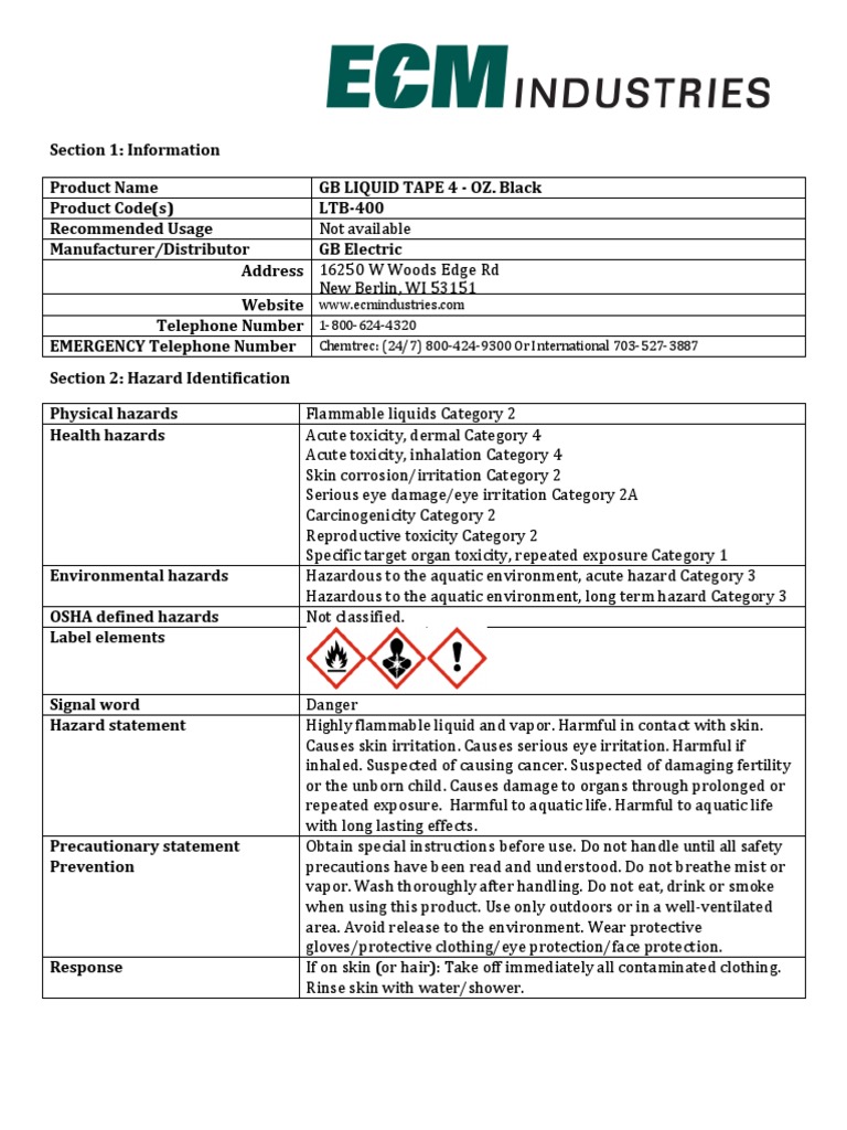 MSDS Liquid Tape Electrical SP PDF Personal Protective Equipment