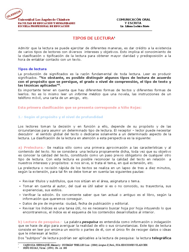Tipos de Lectura y sus Características | PDF | Lectura (proceso) | Novelas