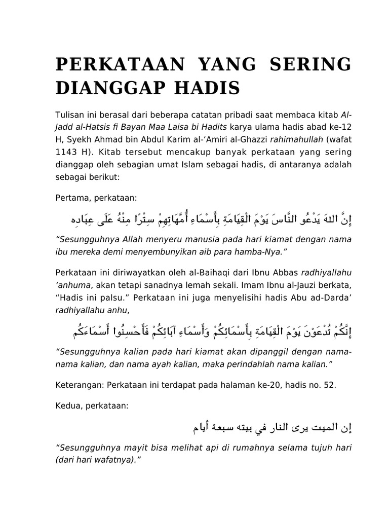 Perkataan Yang Sering Di Anggap Hadis PDF