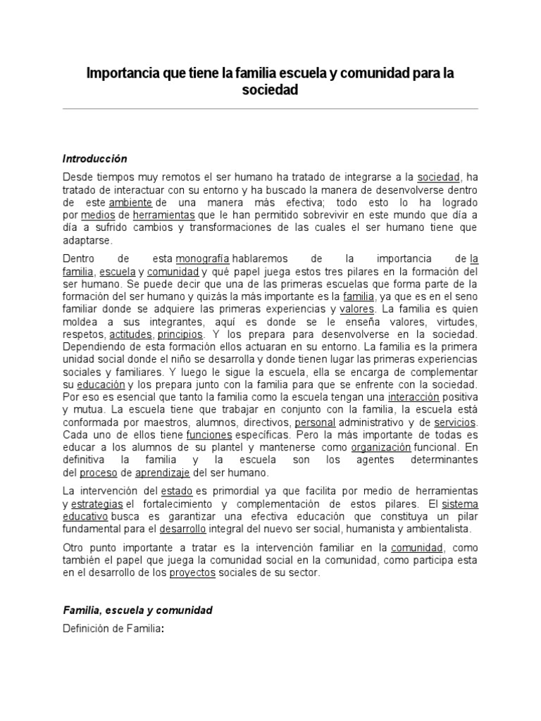 Importancia de la familia y escuela en sociedad | PDF | Familia | Sociedad