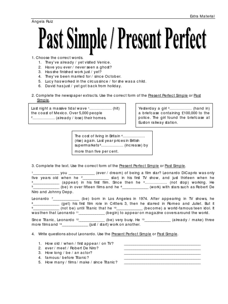 Present Perfect vs Past Simple Exercises | PDF | Cost Of Living