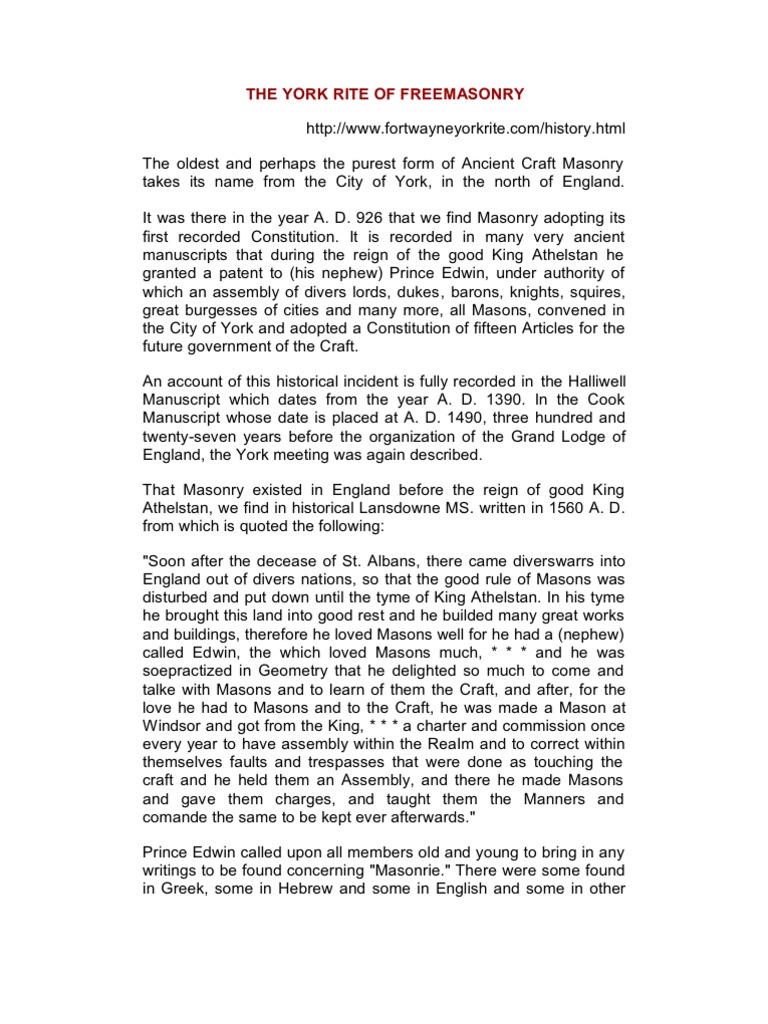 York Rite Freemasonry Overview | PDF | Freemasonry | Masonic Lodge