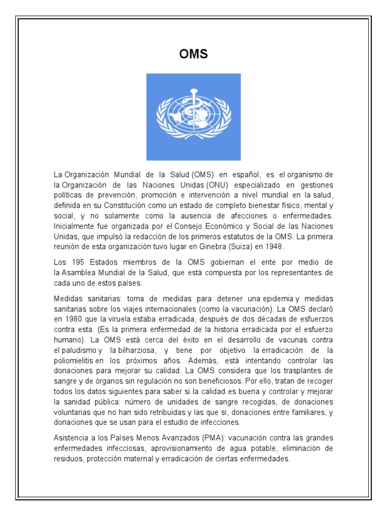 Funciones y logros de la OMS | PDF | Organización Mundial de la Salud ...