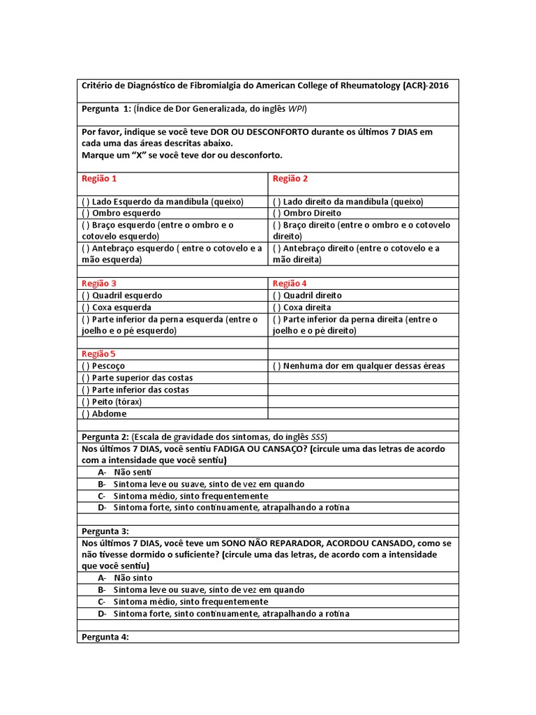 FSQ+-+Fibromyalgia+Survey+Questionnaire+ (I Ndice+de+Dor+Generalizada ...
