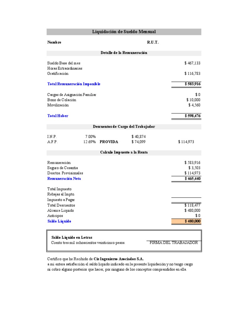 Ejemplo Remuneraciones | PDF | Salario | Impuesto sobre la renta