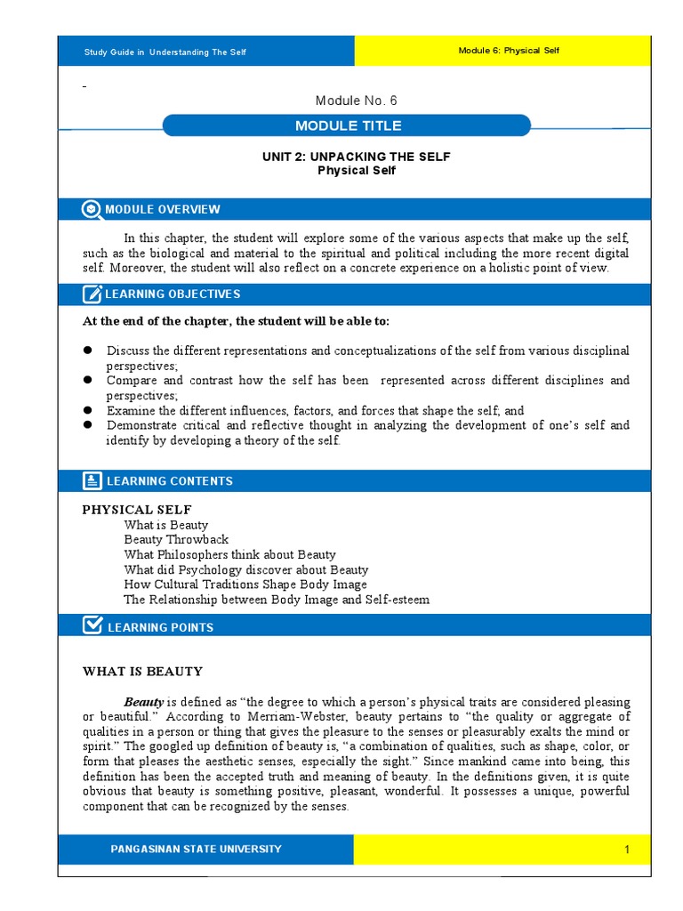 Unpacking The Self-The Physical Self | PDF | Beauty | Self Esteem