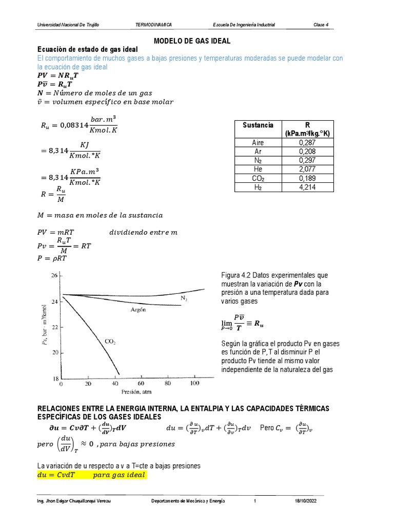 Modelo de Gas Ideal en Termodinámica | PDF | Gases | Física