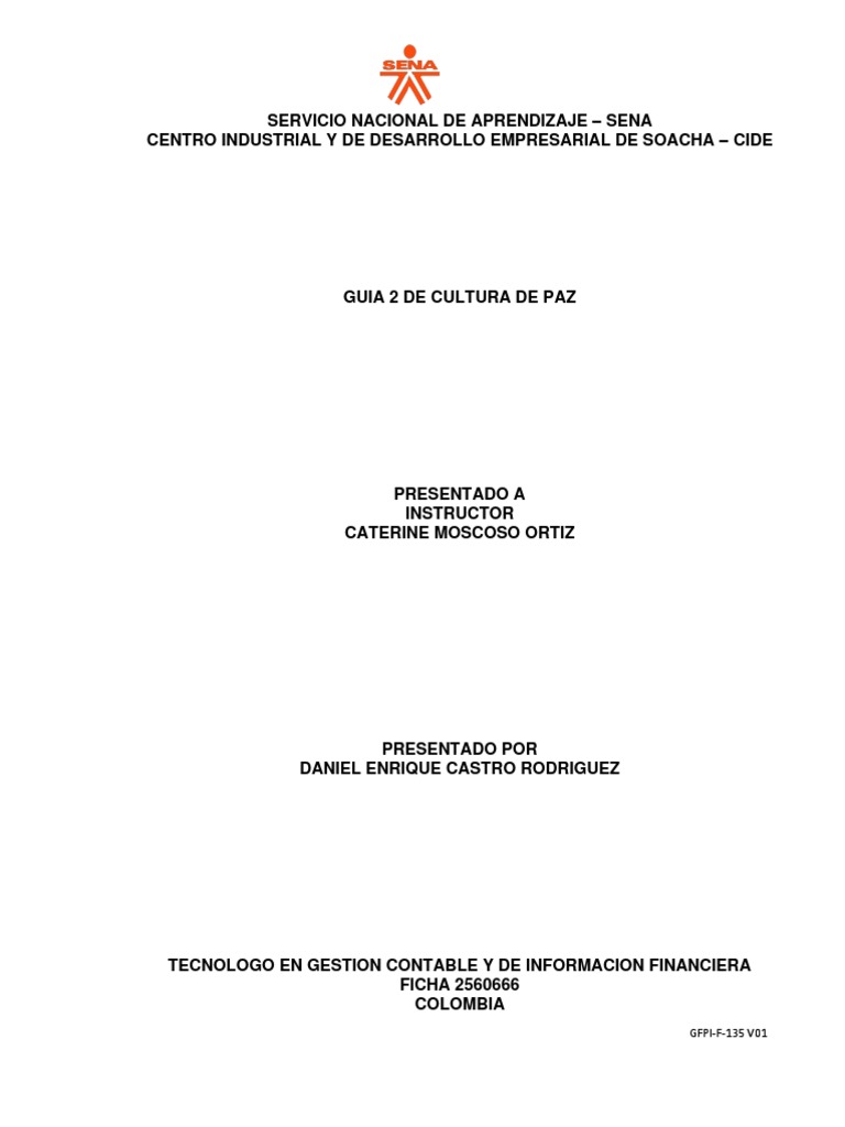 Guía de Aprendizaje: Cultura de Paz | PDF | Desarrollo personal | Las ...