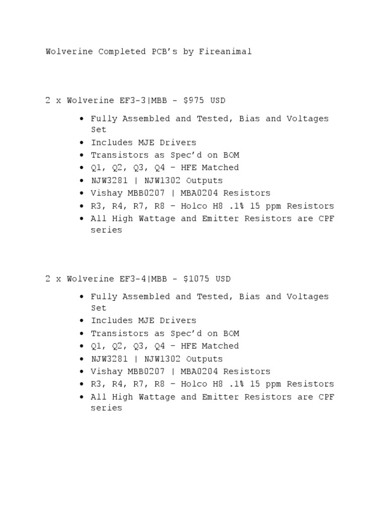 Wolverine Amplifier PCB Options | PDF | Technology & Engineering