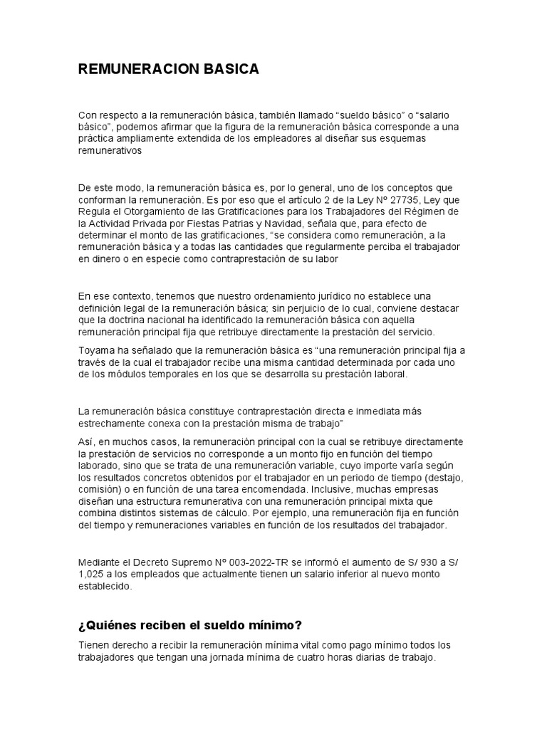 Definición de Remuneración Básica | PDF | Salario | Salario mínimo