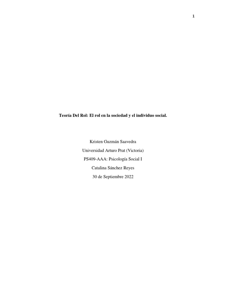 Teoría del Rol en la Sociedad Actual | PDF | Sociedad | Psicología Social