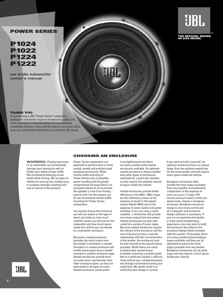 JBL p1222 Manual de Usuario PDF Loudspeaker Audio Electronics