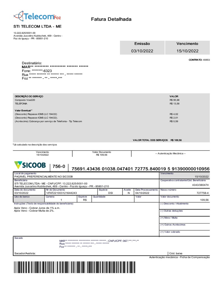Fatura Detalhada Fatura Detalhada: Sti Telecom Ltda - Me Sti Telecom ...