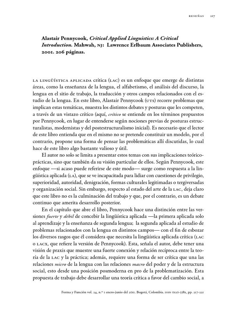 Alastair Pennycook, Critical Applied Linguistics A Critical Mahwah